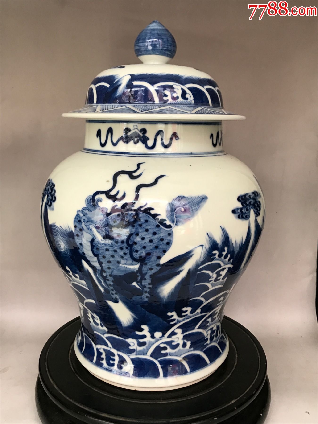 康熙青花麒麟大将军罐