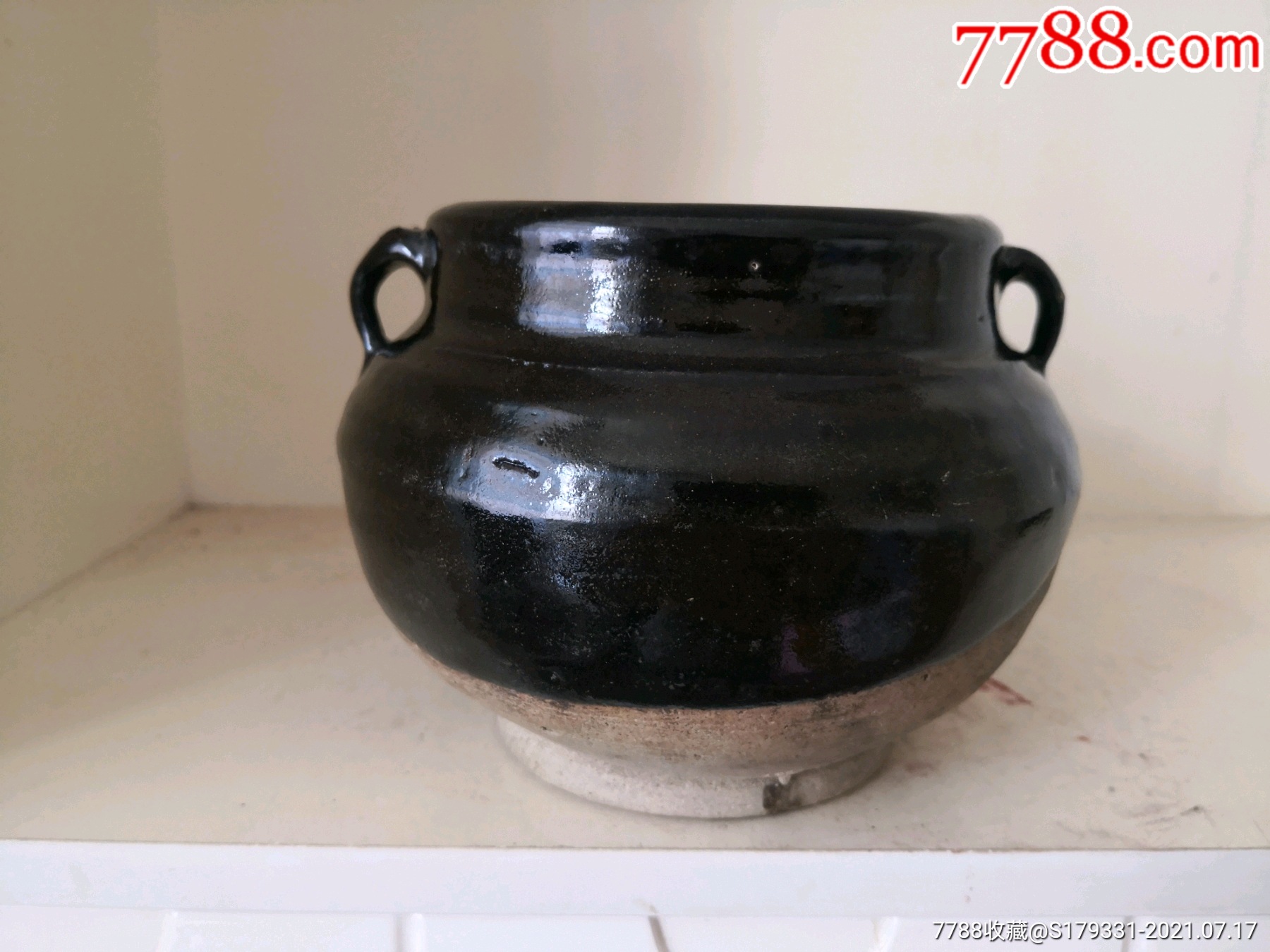 清黑釉双耳瓷罐子包老