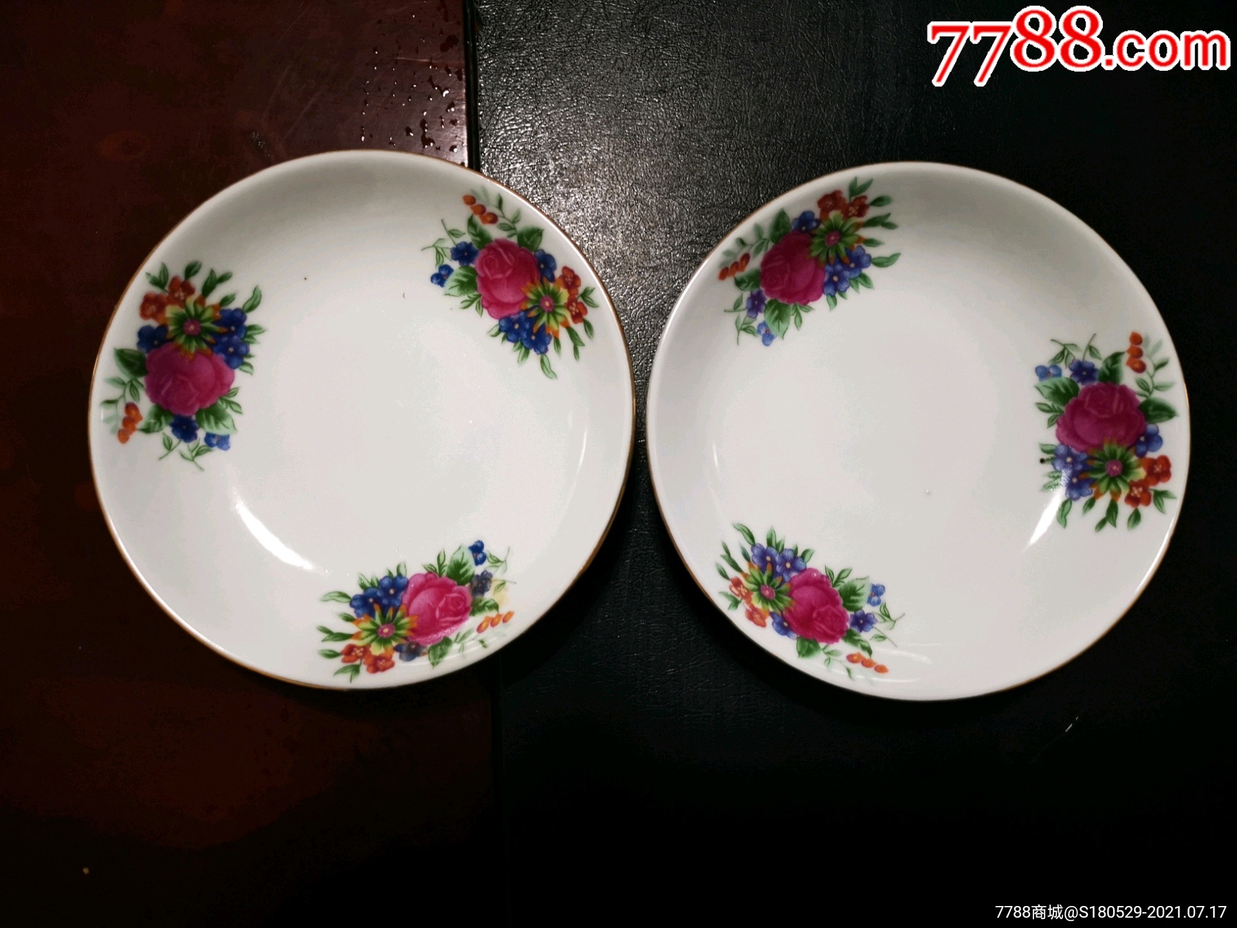 文革创汇期,花卉粉彩瓷盘一对,中国制造-彩绘瓷/彩瓷-7788商城__七七