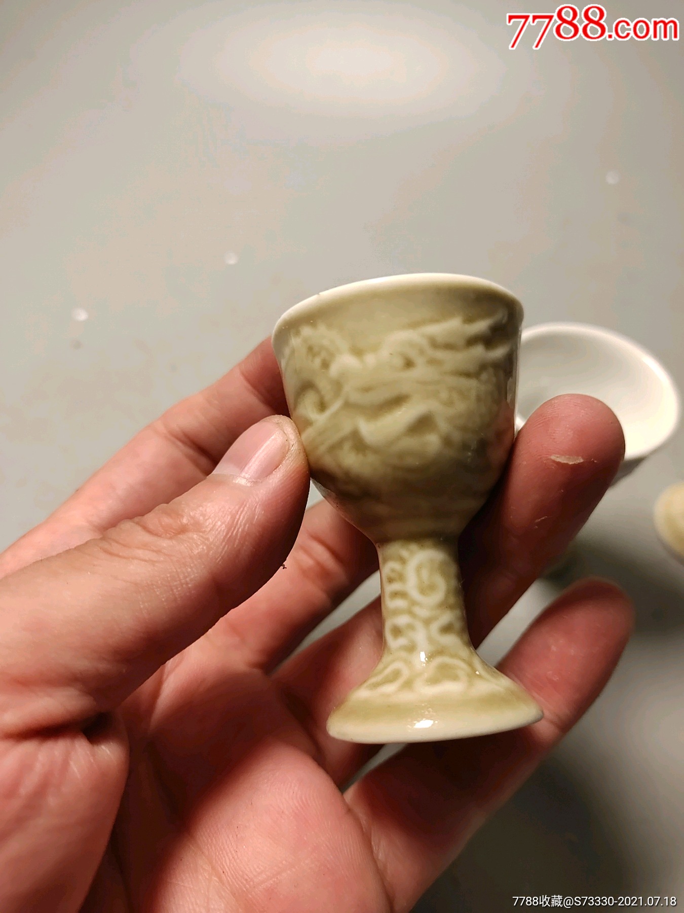 七八十年代,黄釉龙纹高足小酒杯,3只合售_彩绘瓷/彩瓷_第3张_7788铜器