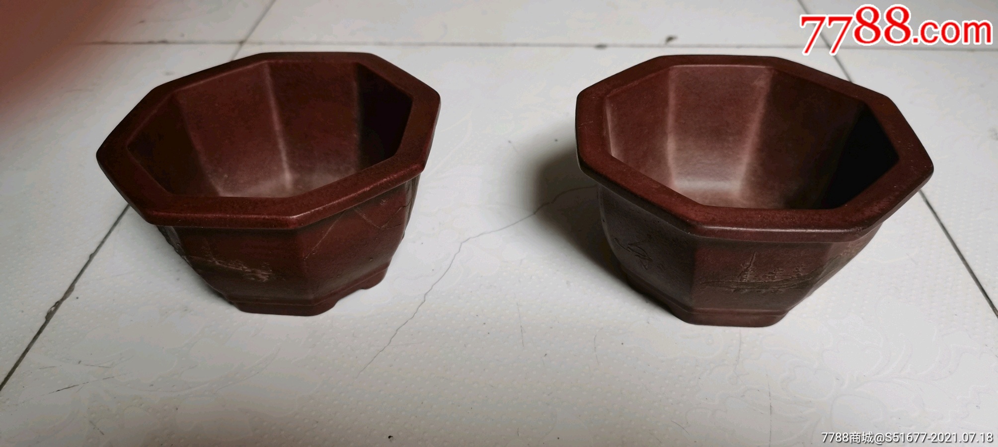 民国铁画轩紫砂小花盆一对