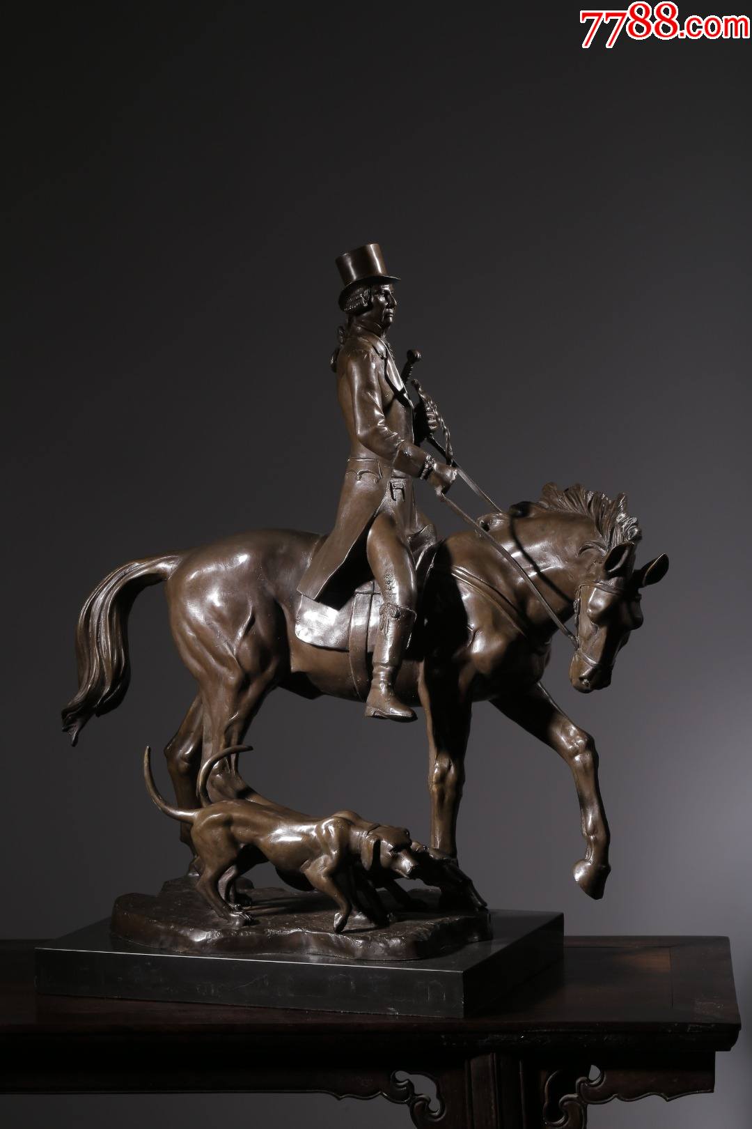 海外回流"alanova"款西洋绅士狩猎铜雕塑