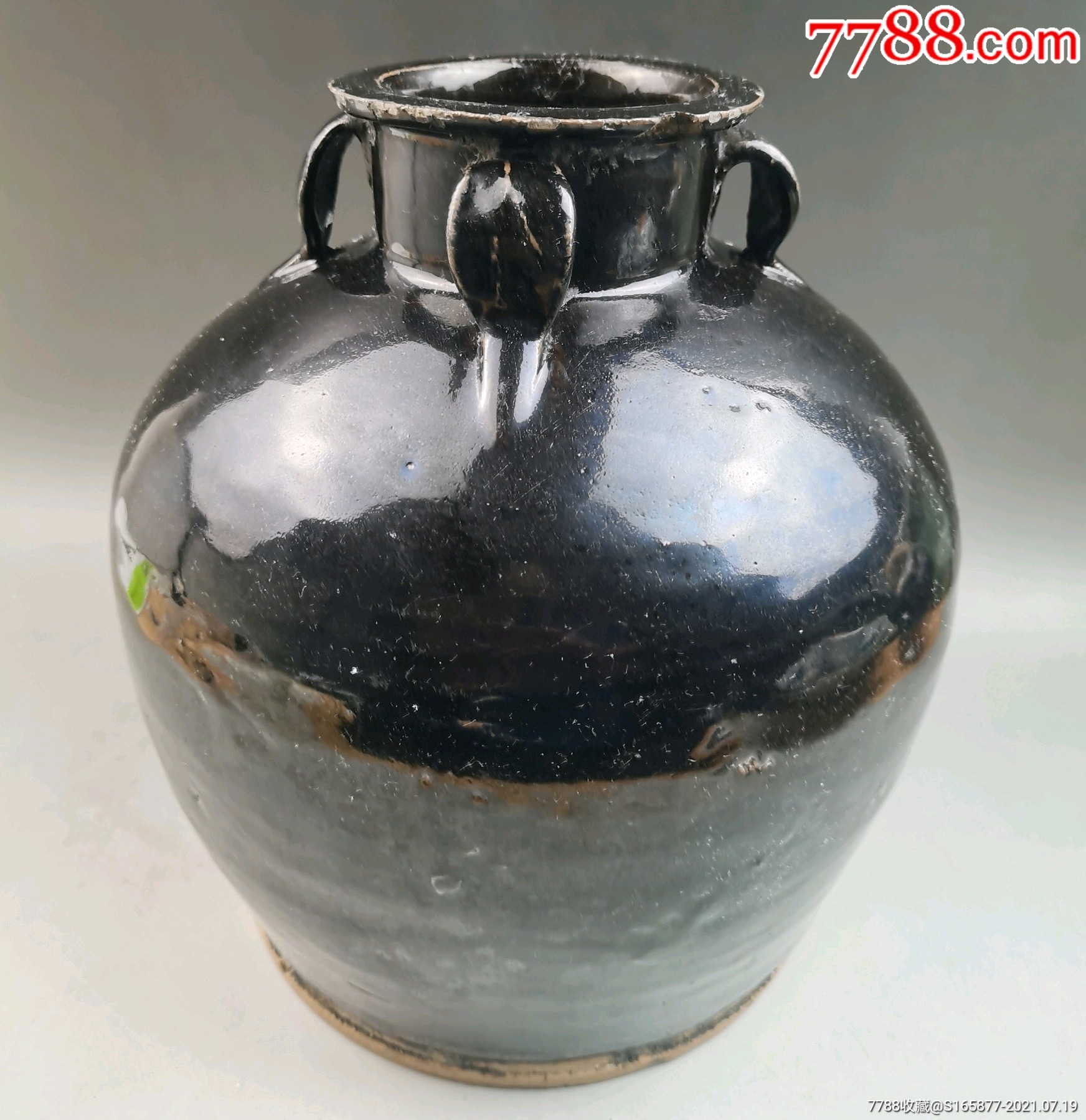 清代磁州窑窑变釉四系罐老瓷器插花陈设摆件包老古董古玩收藏品老物件