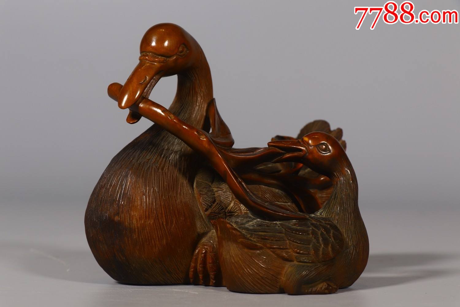 旧藏黄杨木宝鸭摆件