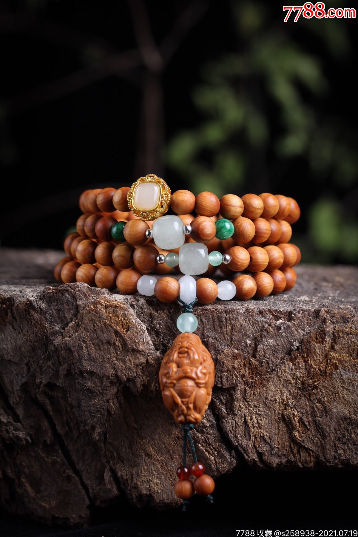 崖柏陈化料108颗配财神手串