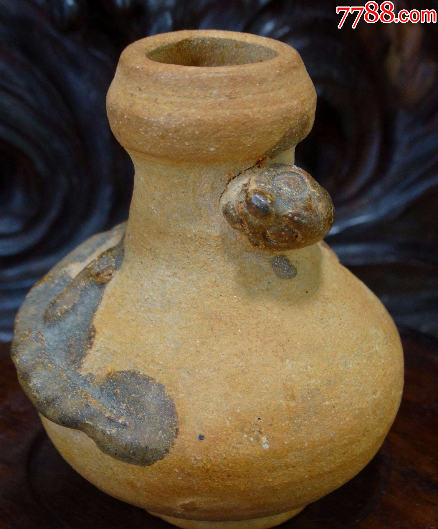 108古玩古董老货真品收藏包真包老包退唐代堆塑盘龙螭龙蒜头赏瓶