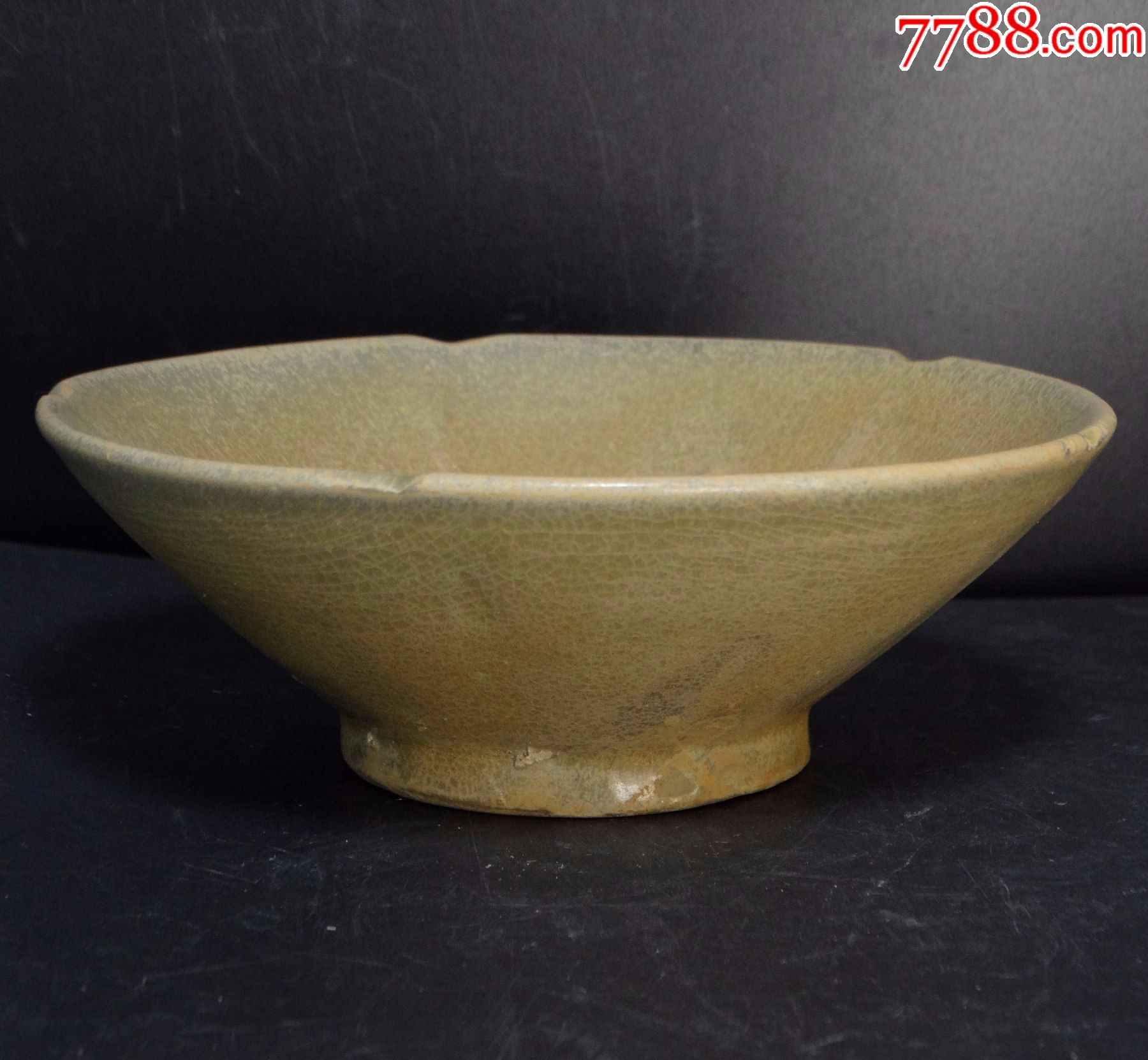 114古玩古董高古老窑保老包真唐五代越窑系五缺五筋桑烧工艺小碗