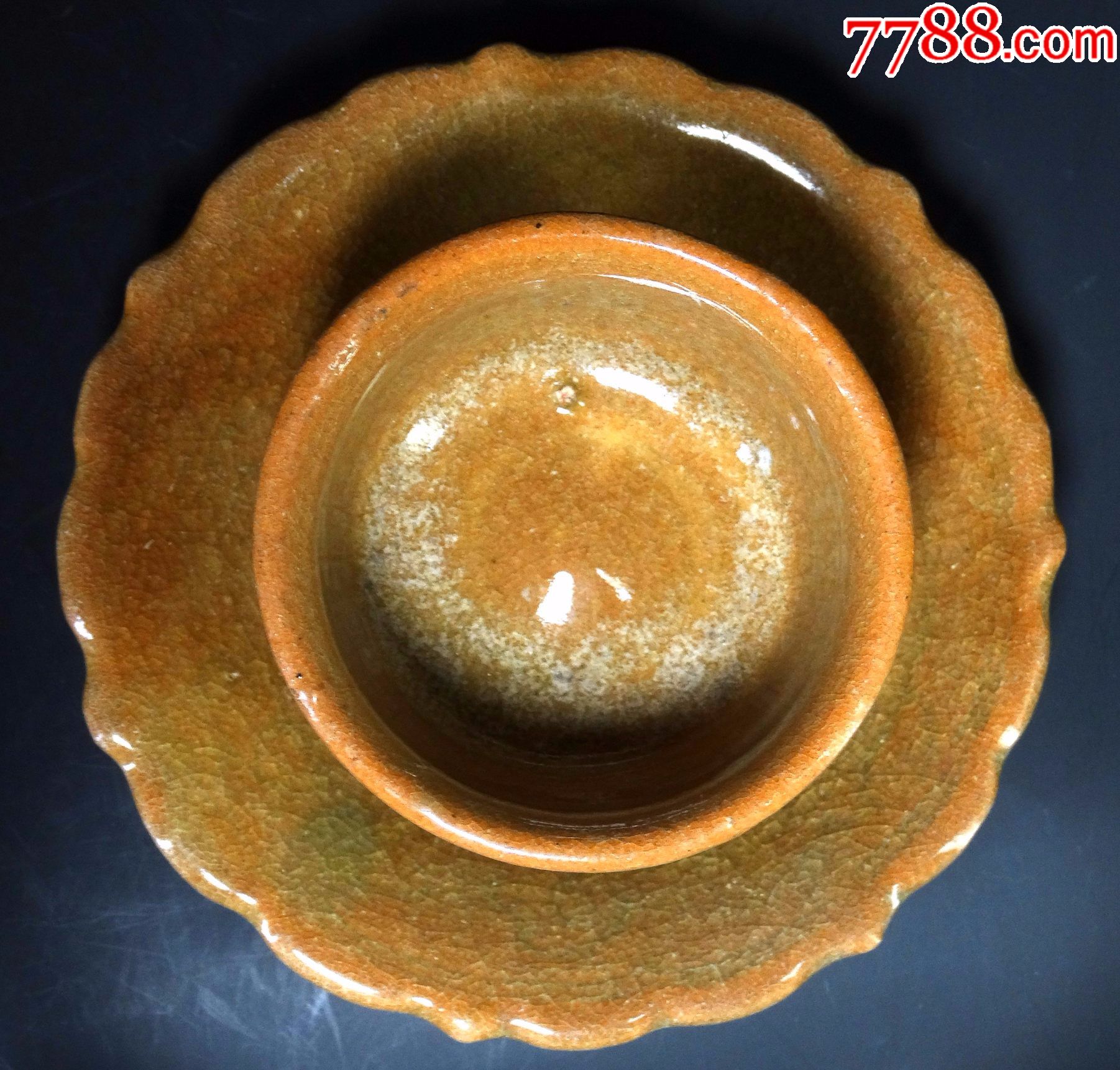 120古玩古董高保老包真元代末明代初浙江大窑口龙泉黄釉花口杯盏