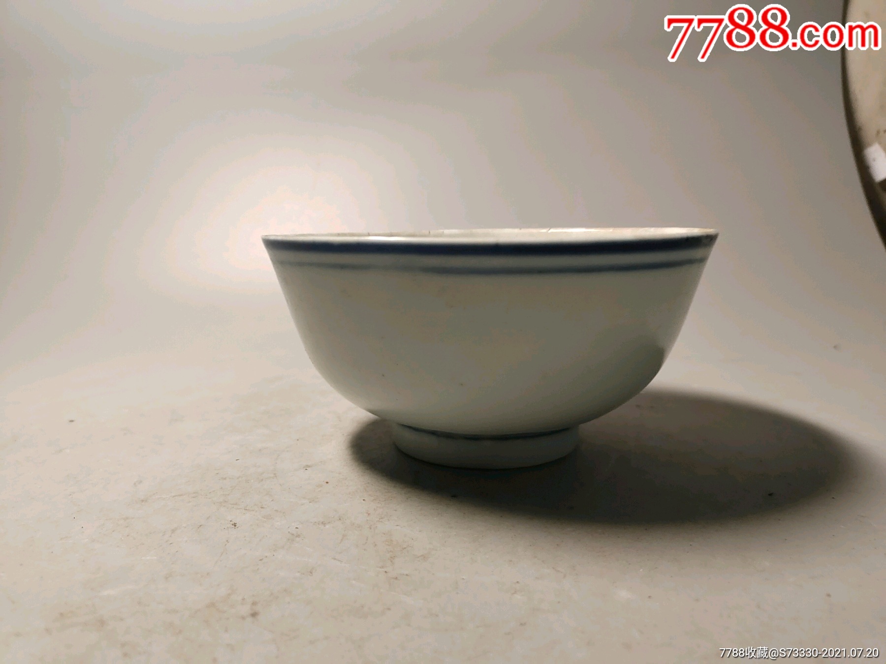 民国薄胎蓝边小碗一只4