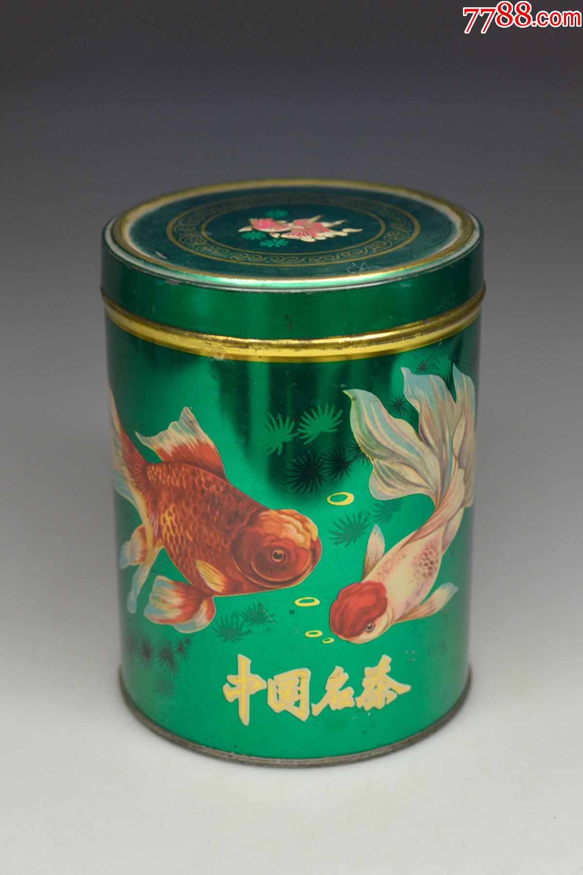 70年代金鱼茶叶罐储物北京怀旧收藏老物件包装罐橱窗摆件影视道具