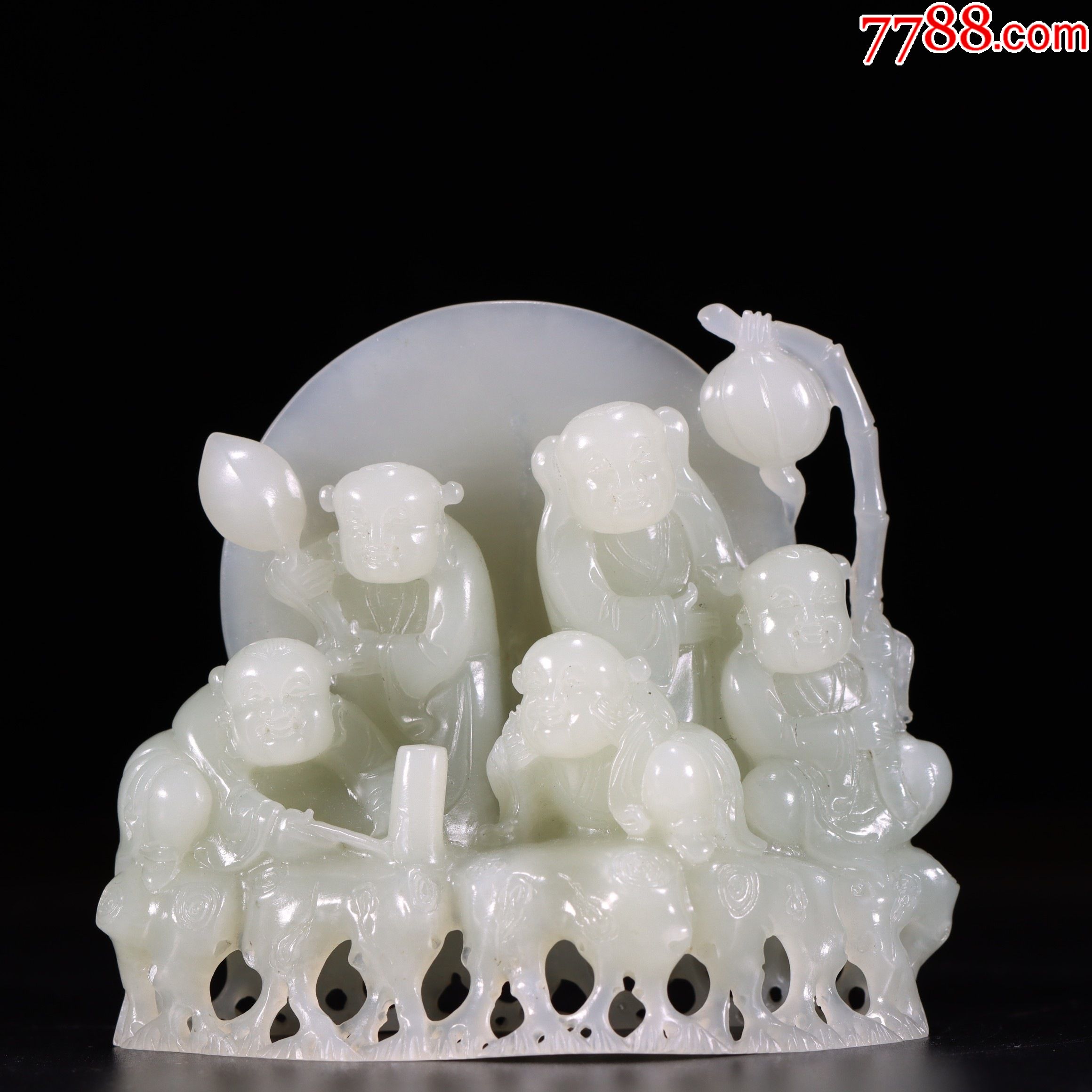 和田玉五子登科摆件