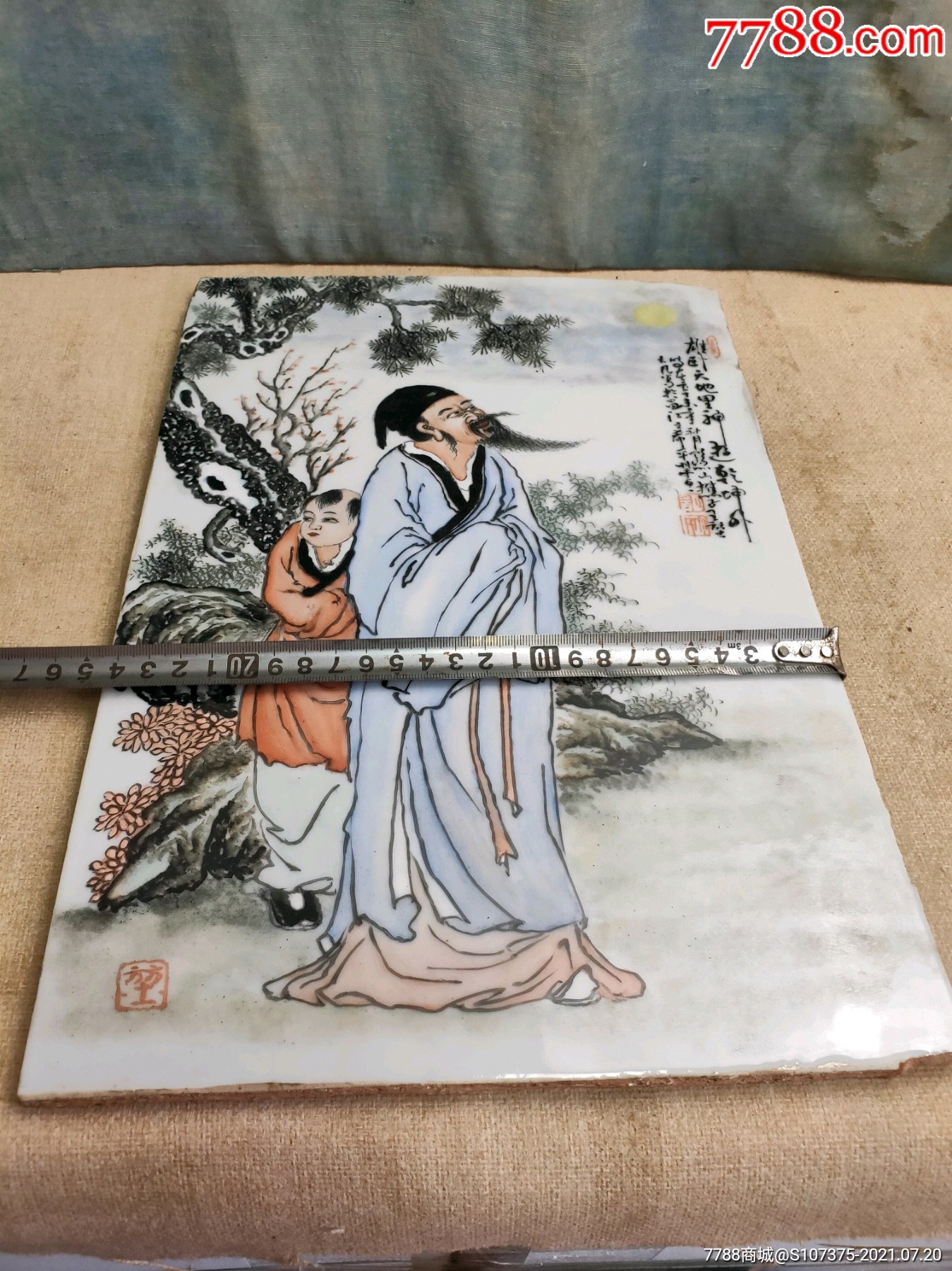 大尺寸老瓷板画手绘完整