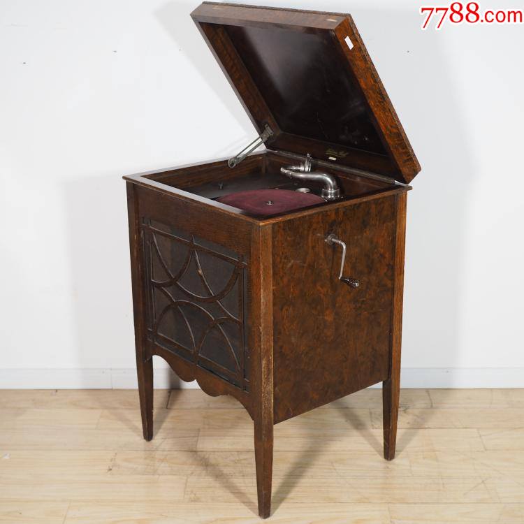 美国早期古董爱迪生edisonbell落地柜机手摇留声机黑胶唱片机