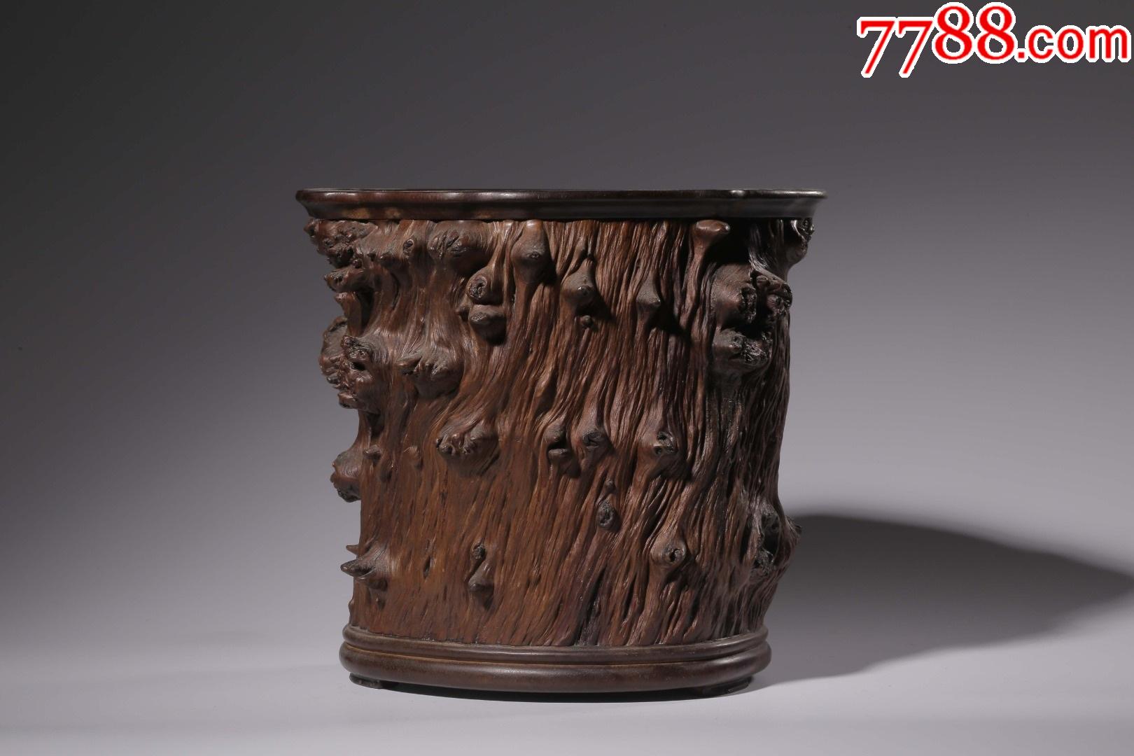 清天然瘿木嵌小叶紫檀文房笔筒