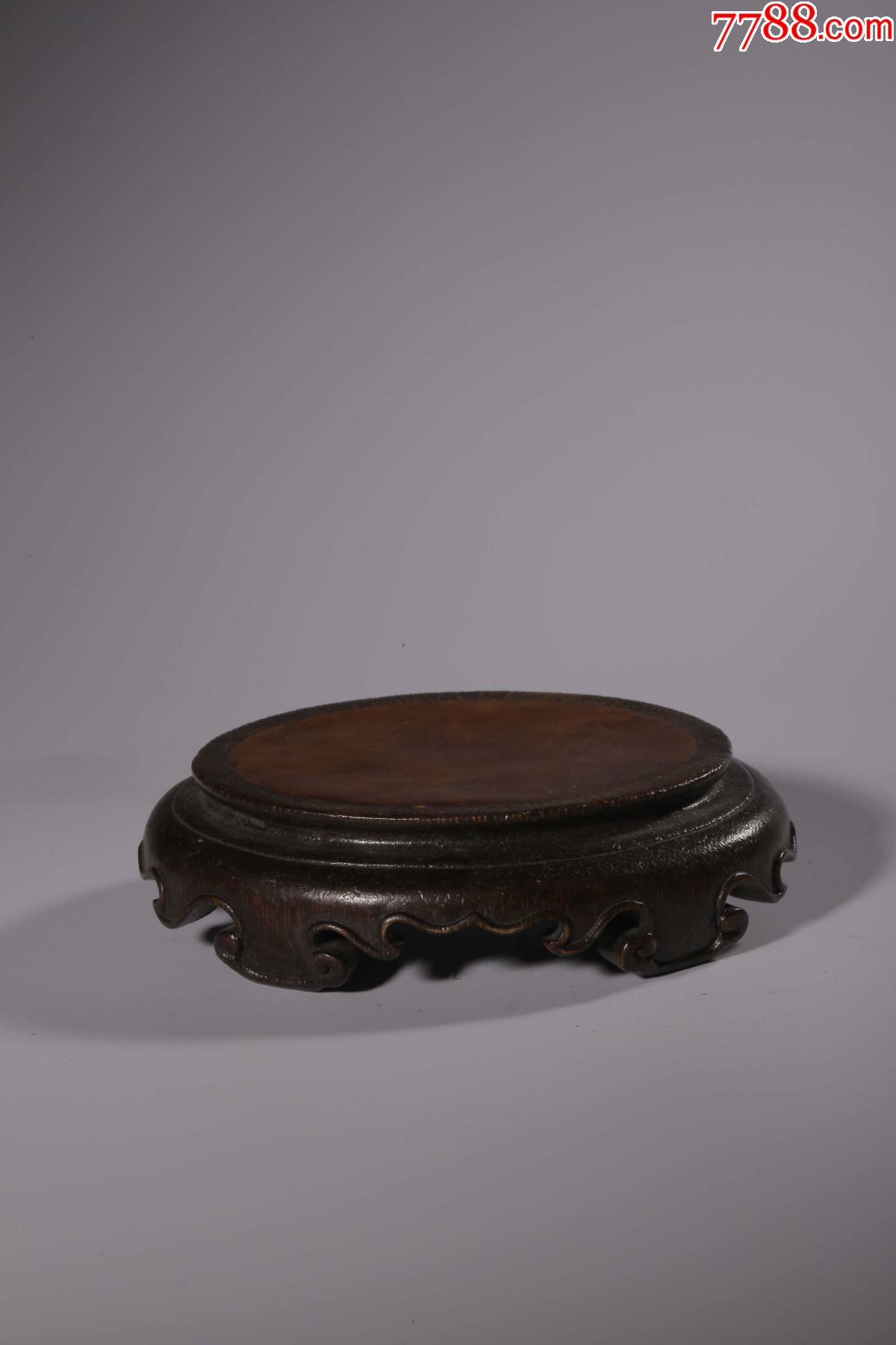 清竹雕嵌黄杨木如意足文房底座