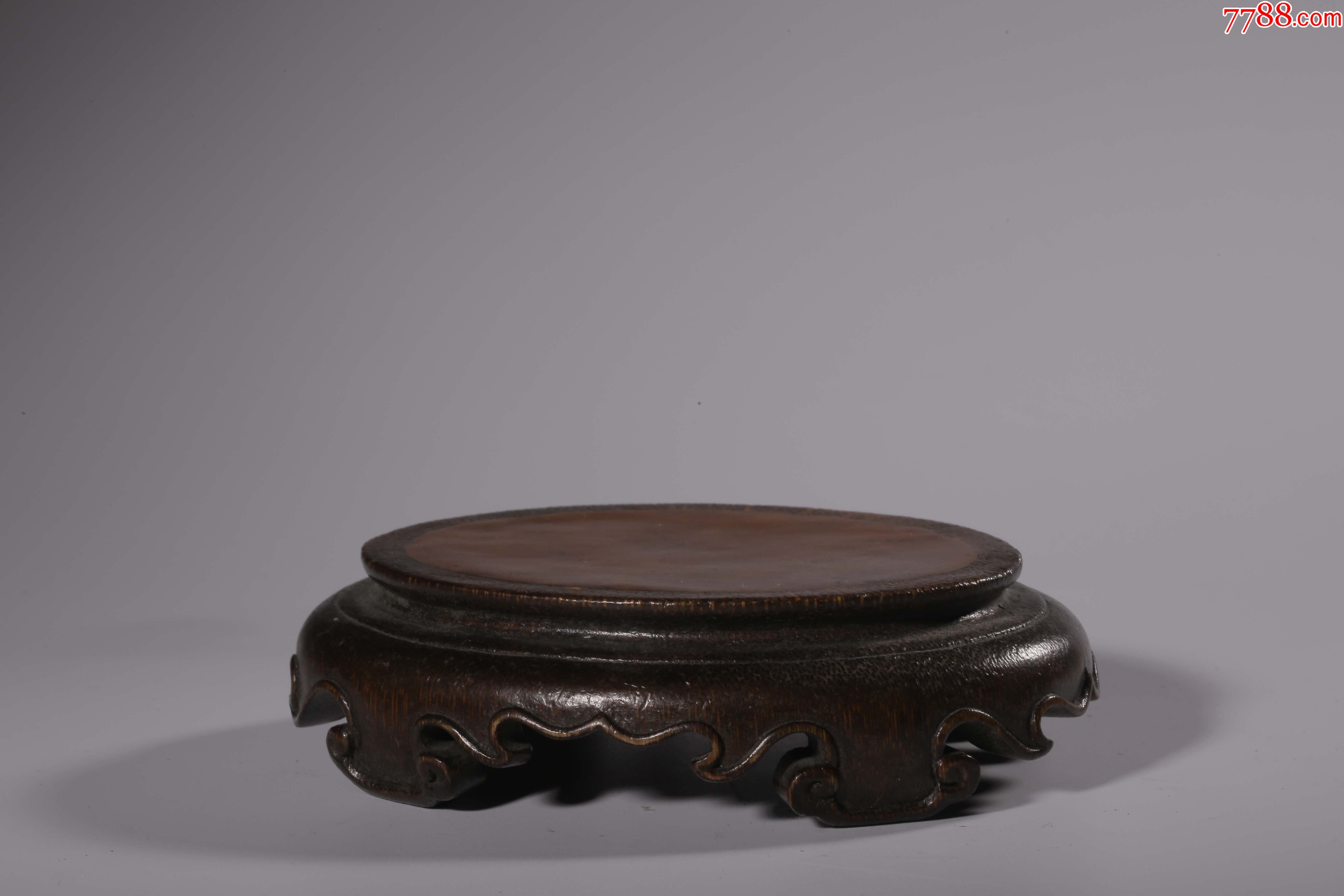 清竹雕嵌黄杨木如意足文房底座