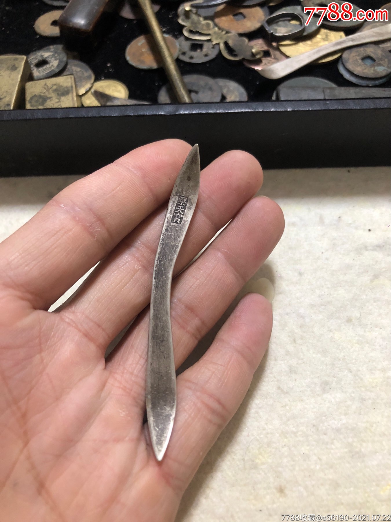 梁天宝款老银扁方发簪