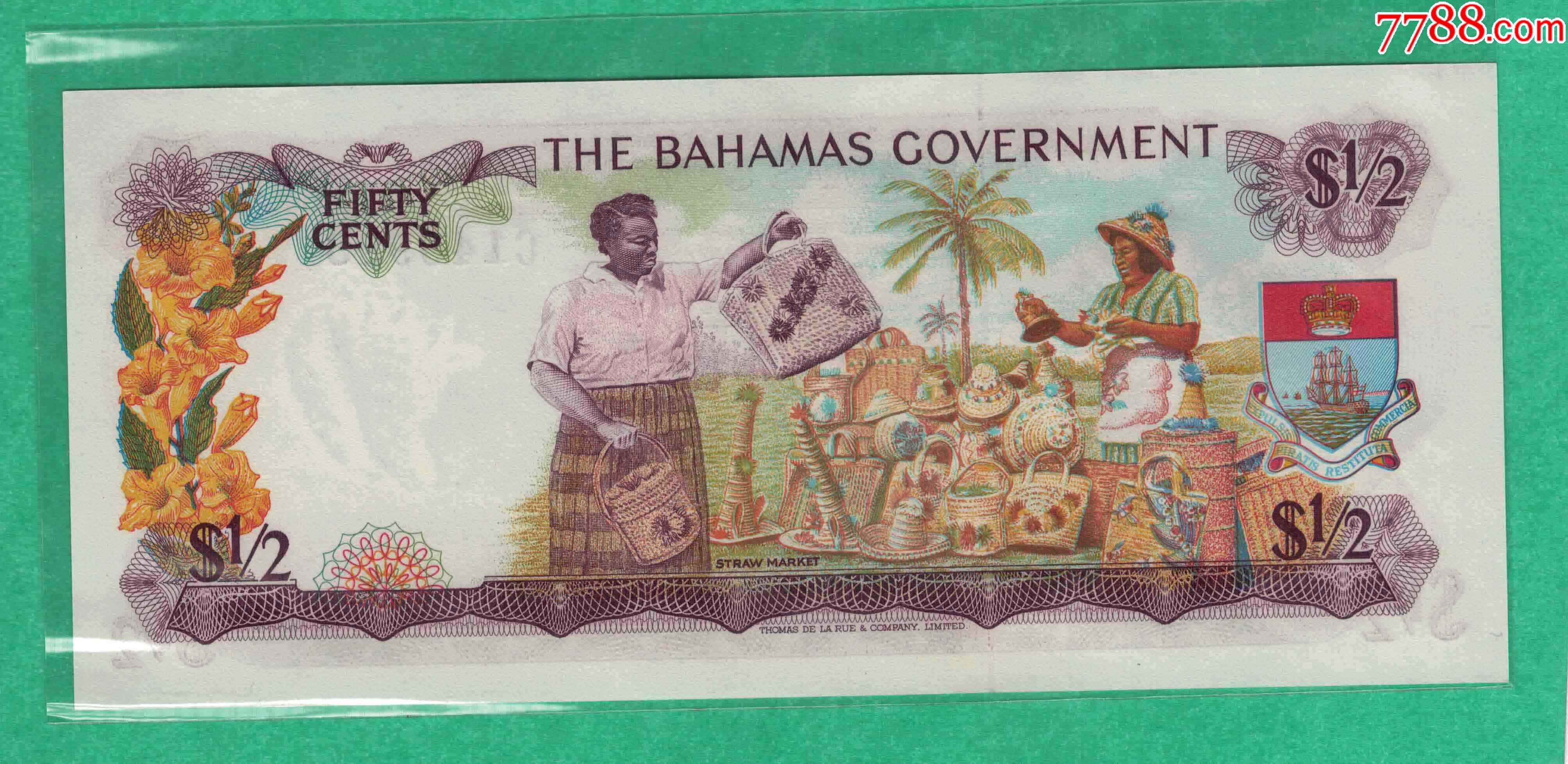 巴哈马1965年1/2元0.5元/p-17/实图/unc