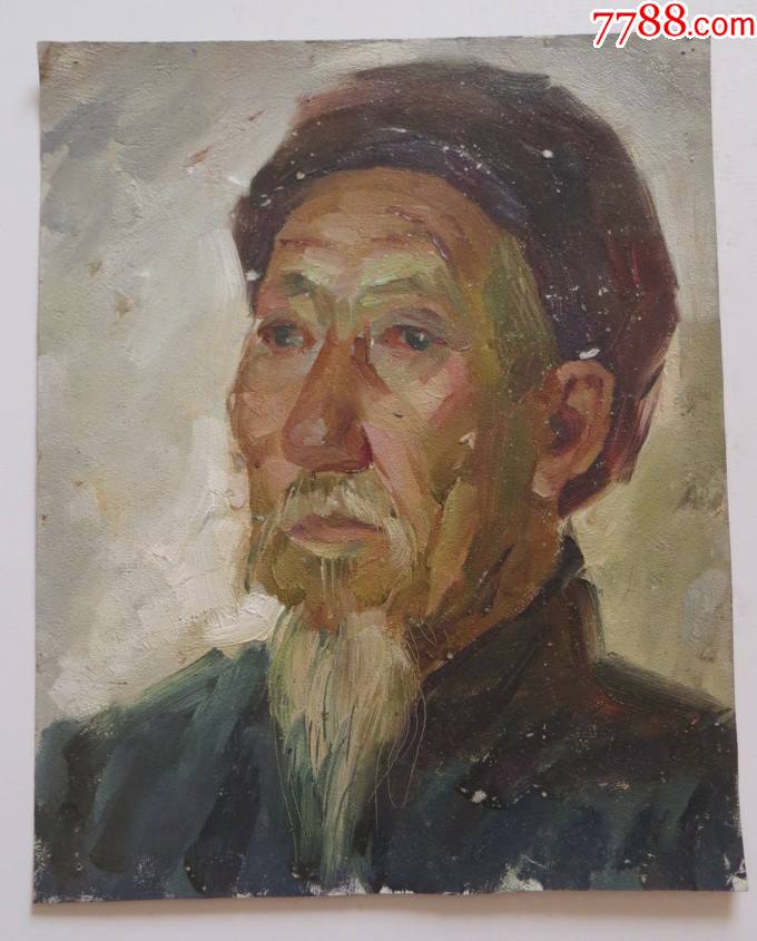 老油画一幅人物老人80年代画工很好