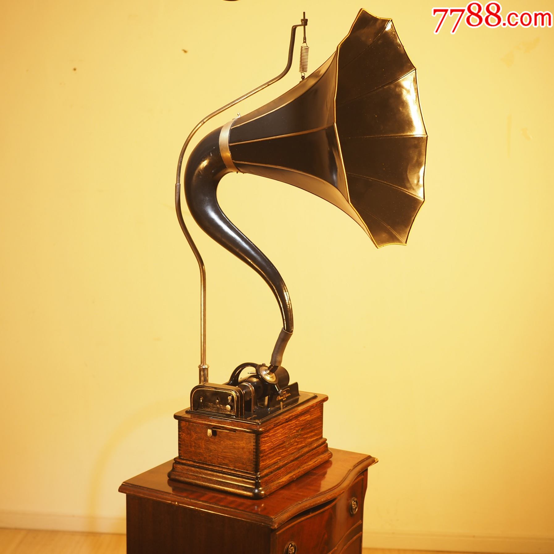 西洋古董爱迪生蜡筒留声机手摇唱机edison天鹅颈大喇叭1905年