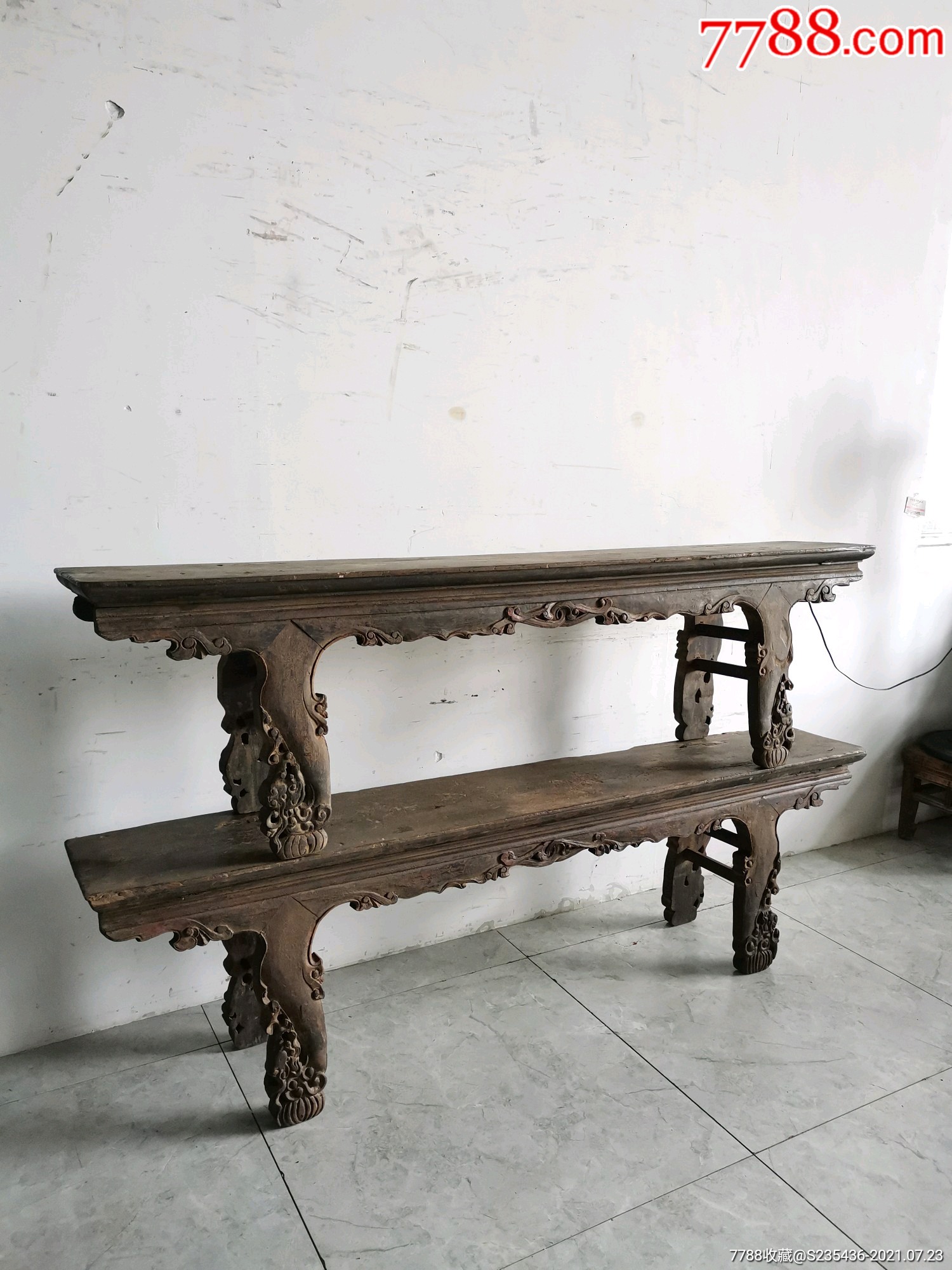 清代长凳～整板榆木岀自山西大户人家,两面工艺,造型漂亮!难得之器!