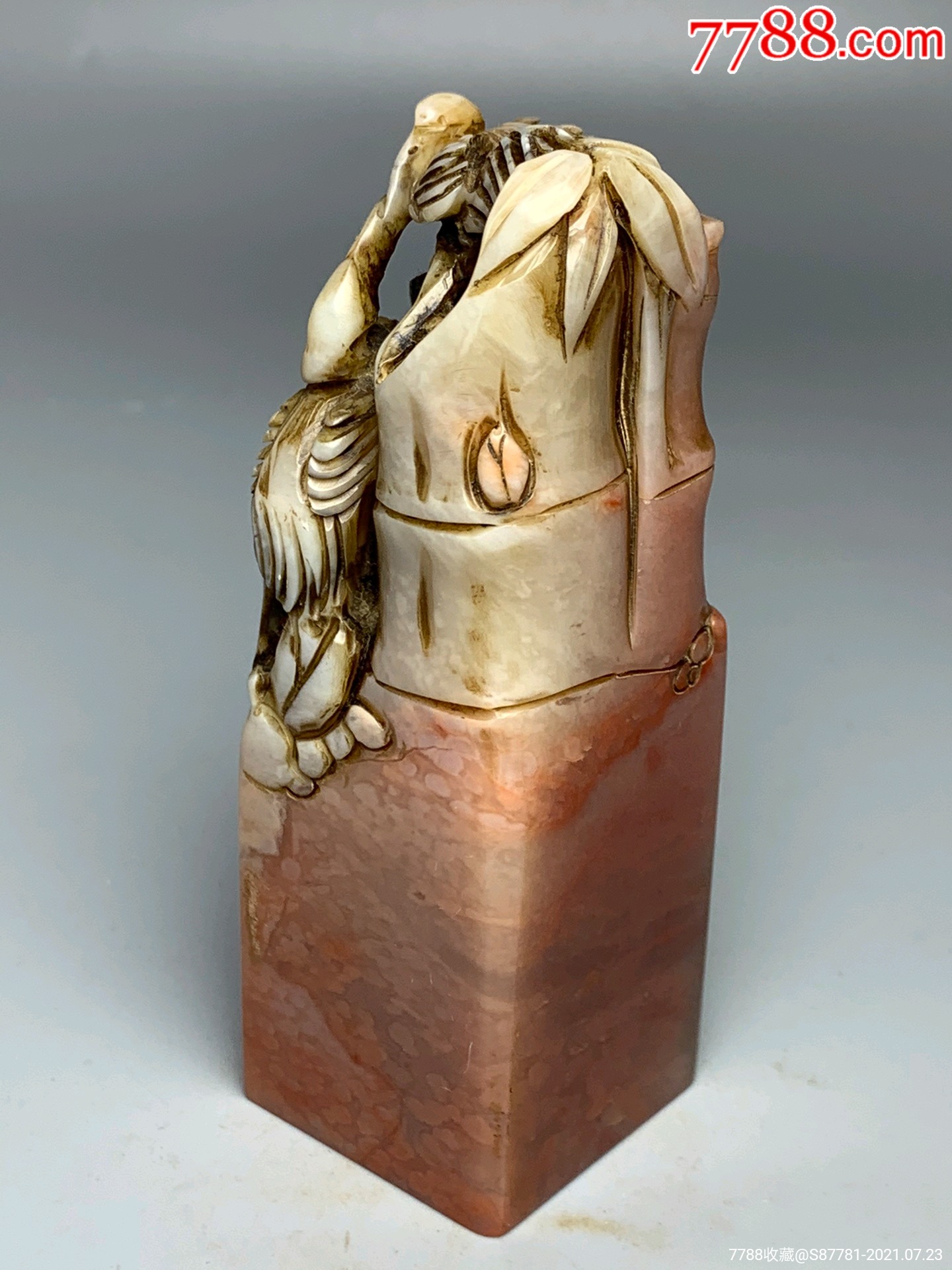 旧藏珍品原石纯手工雕刻寿山石印章.琴瑟和鸣,同心同德,节节高升