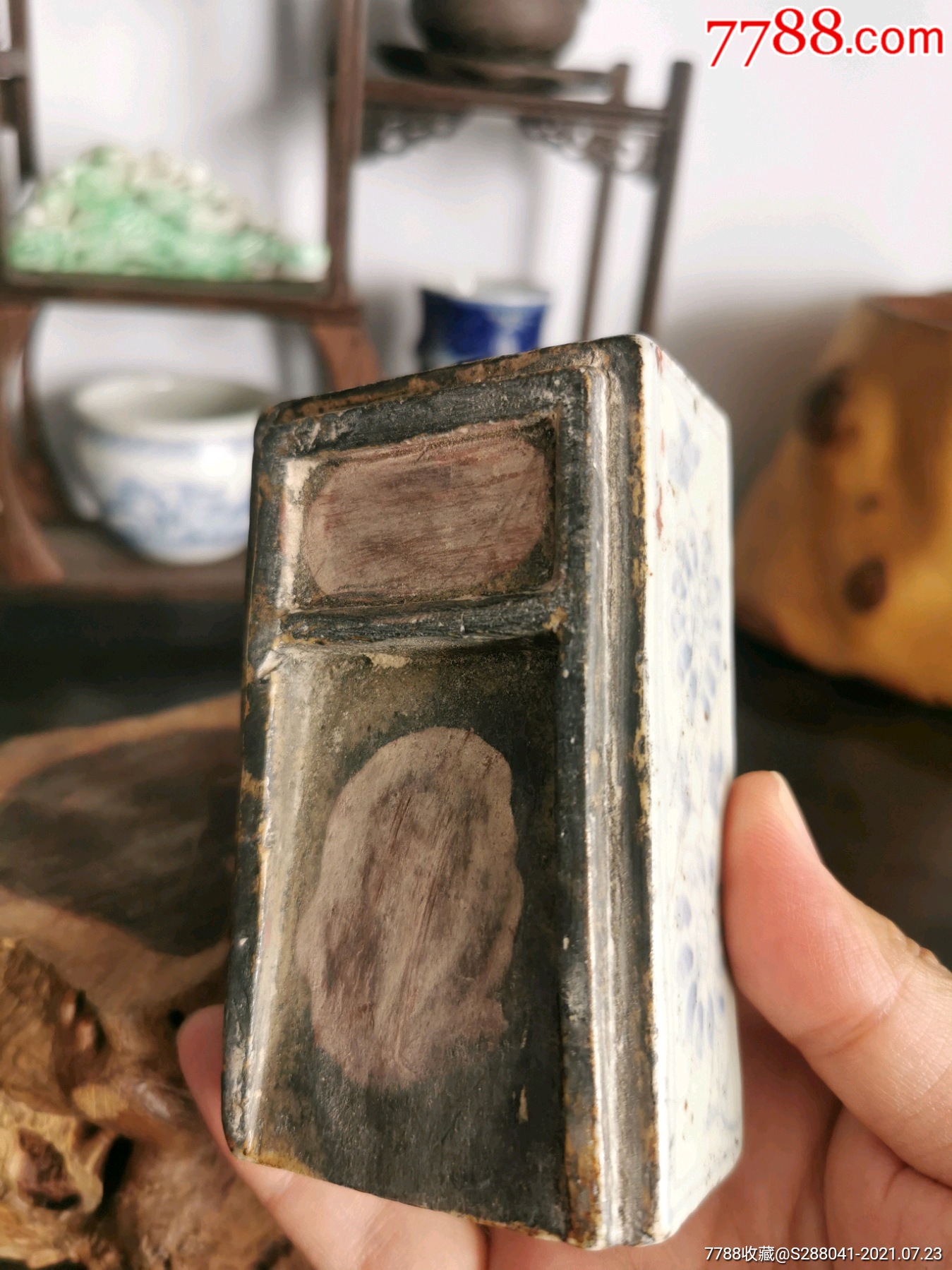 明青花手抄砚台文房摆件收藏品