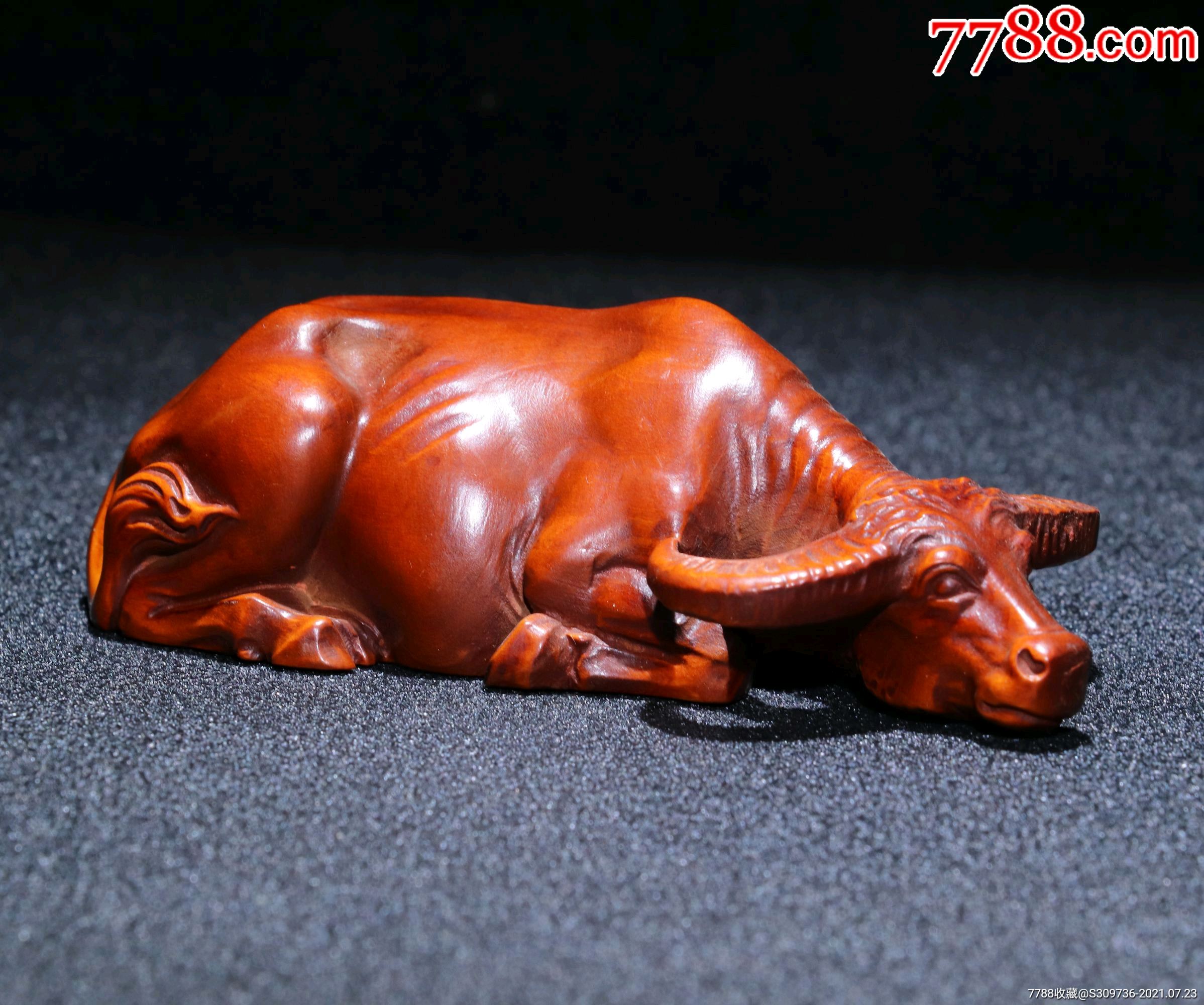 黄杨木牛气冲天-木雕摆件-7788木艺