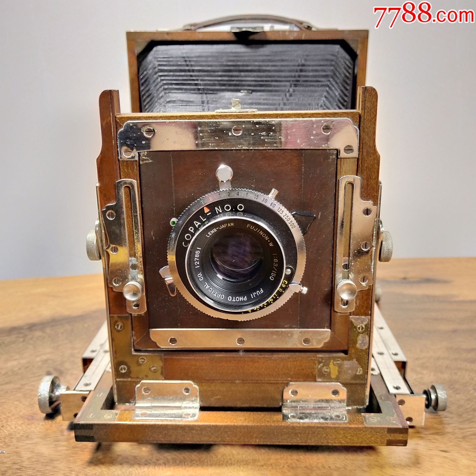 日本进口老式古董皮腔相机copal木制老相机快门工作带片夹