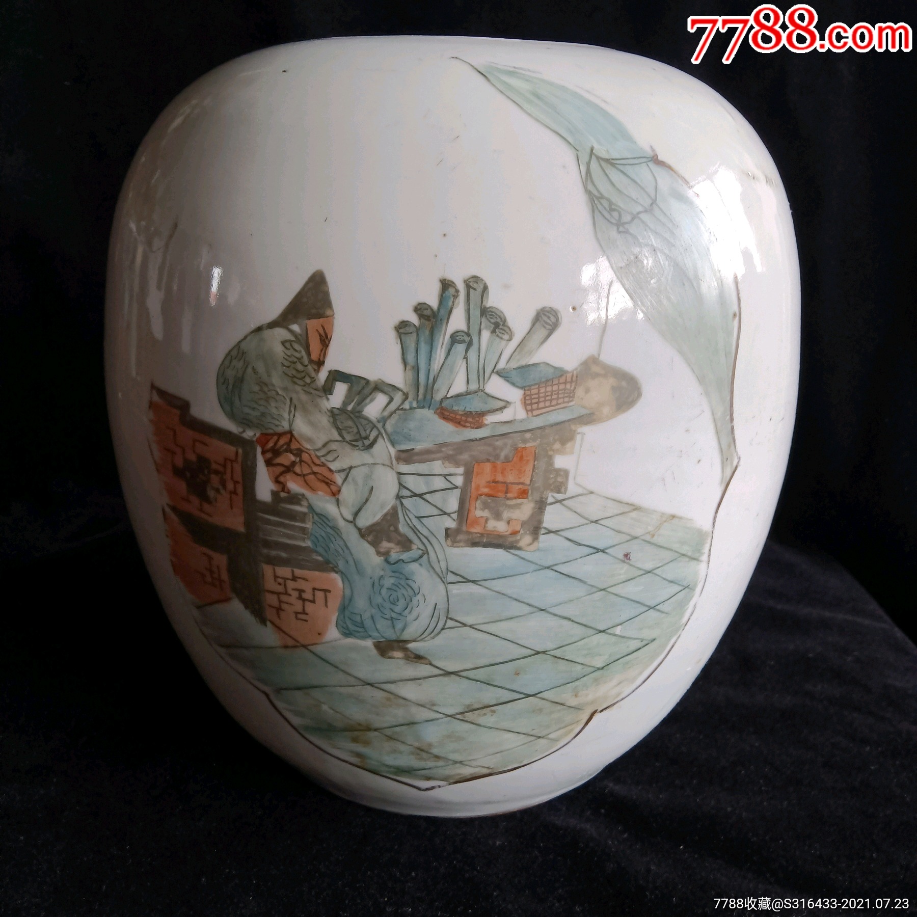 清末浅绛彩太白醉酒大冬瓜罐_彩绘瓷/彩瓷_老老货【7788收藏__收藏