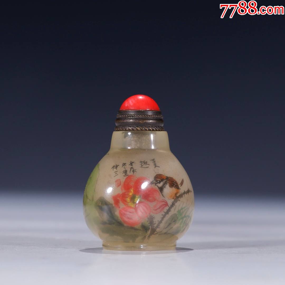 旧藏【老水晶花鸟纹鼻烟壶】_价格2200元_第1张_7788商城__七七八八
