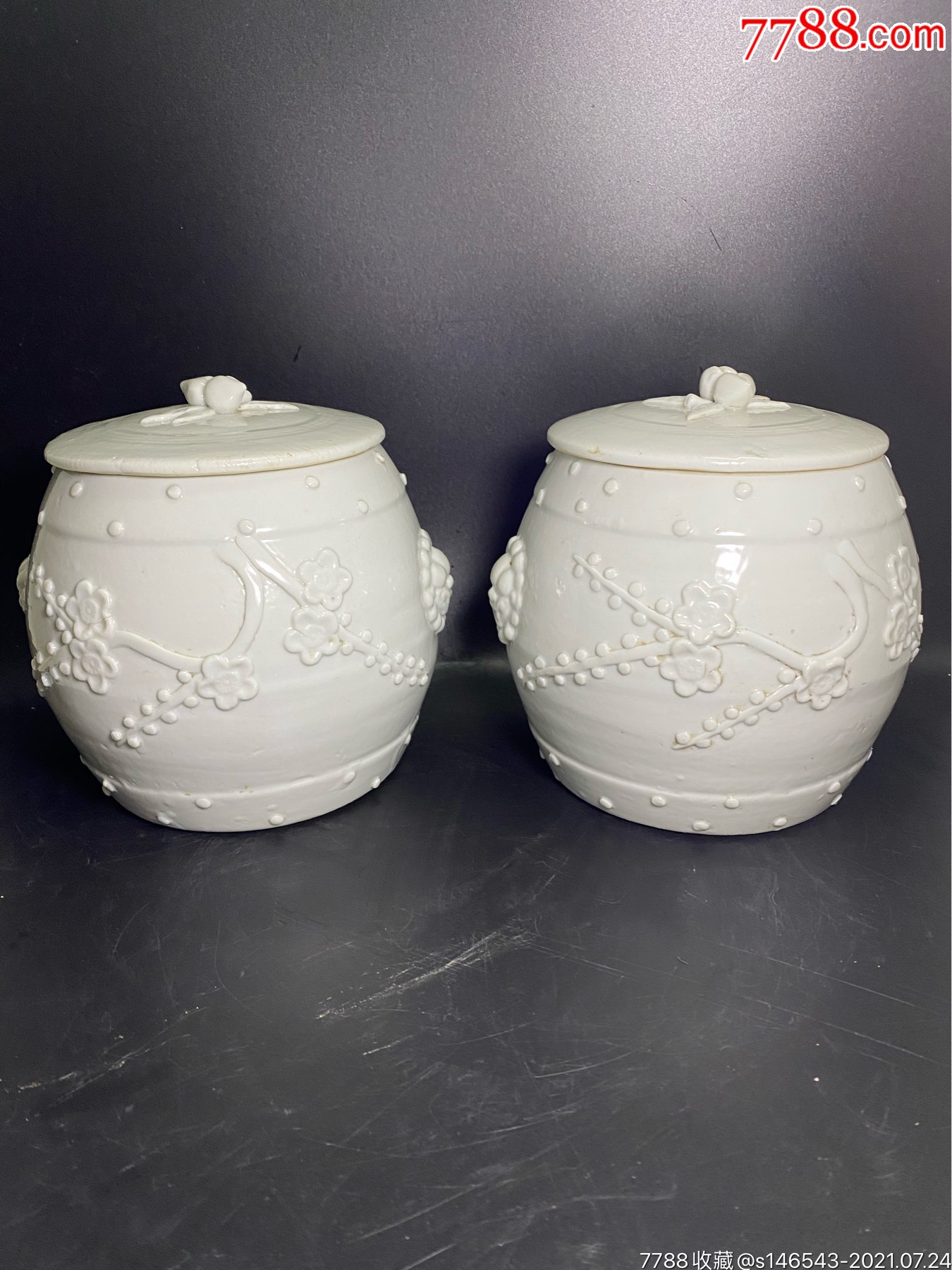清代德化白瓷茶叶罐,釉水漂亮,器型规整,狮头精美,全品尺寸15×16