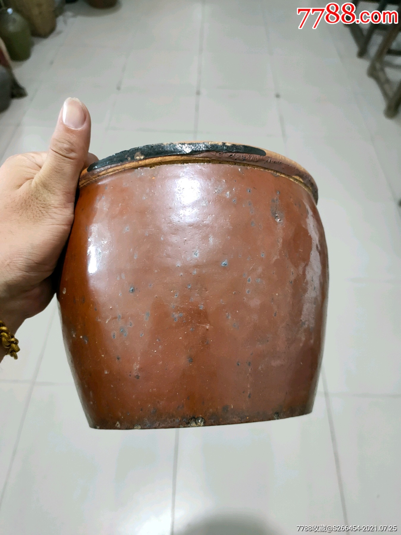 清代酱釉,紫金釉色小缸