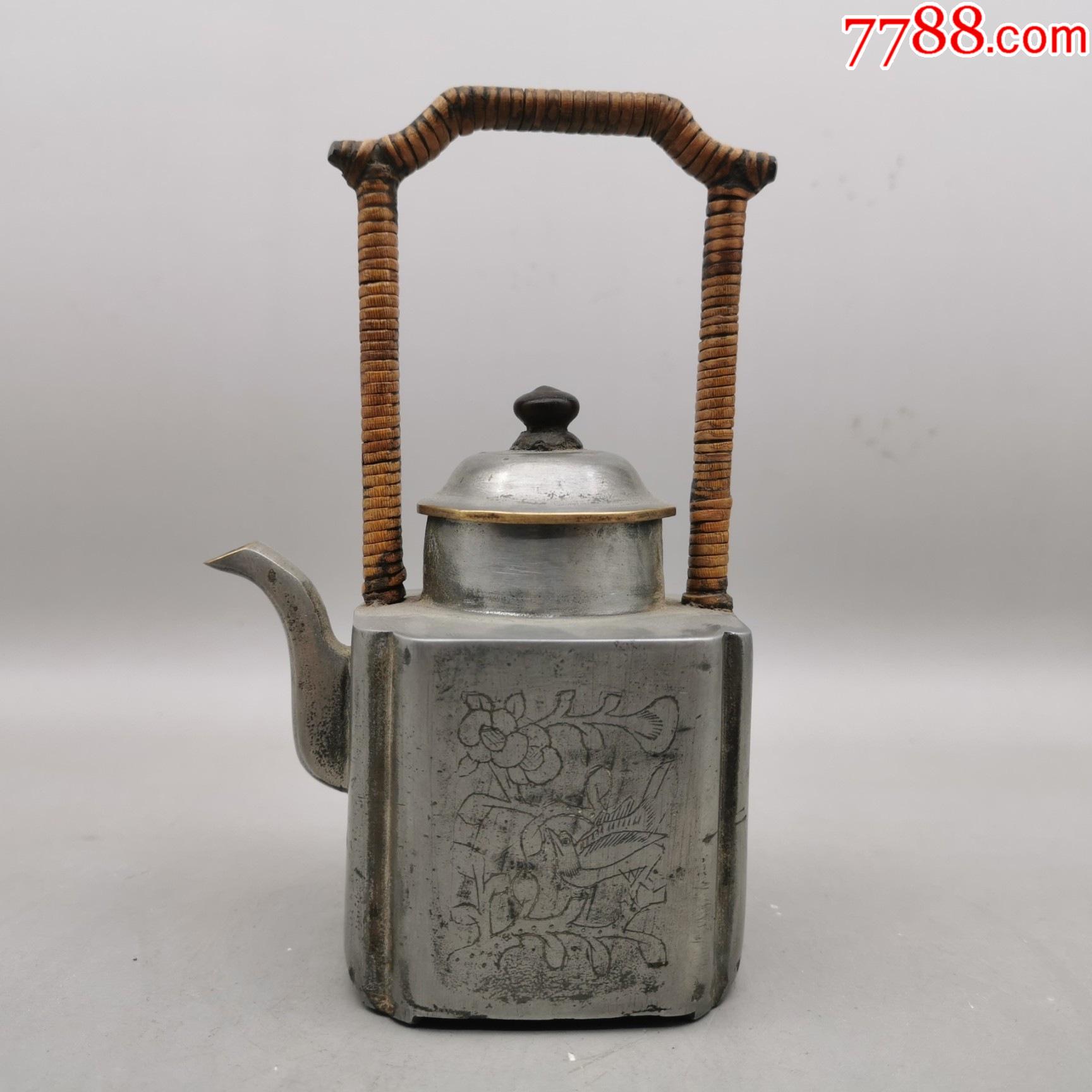 清代精美白锡提梁壶