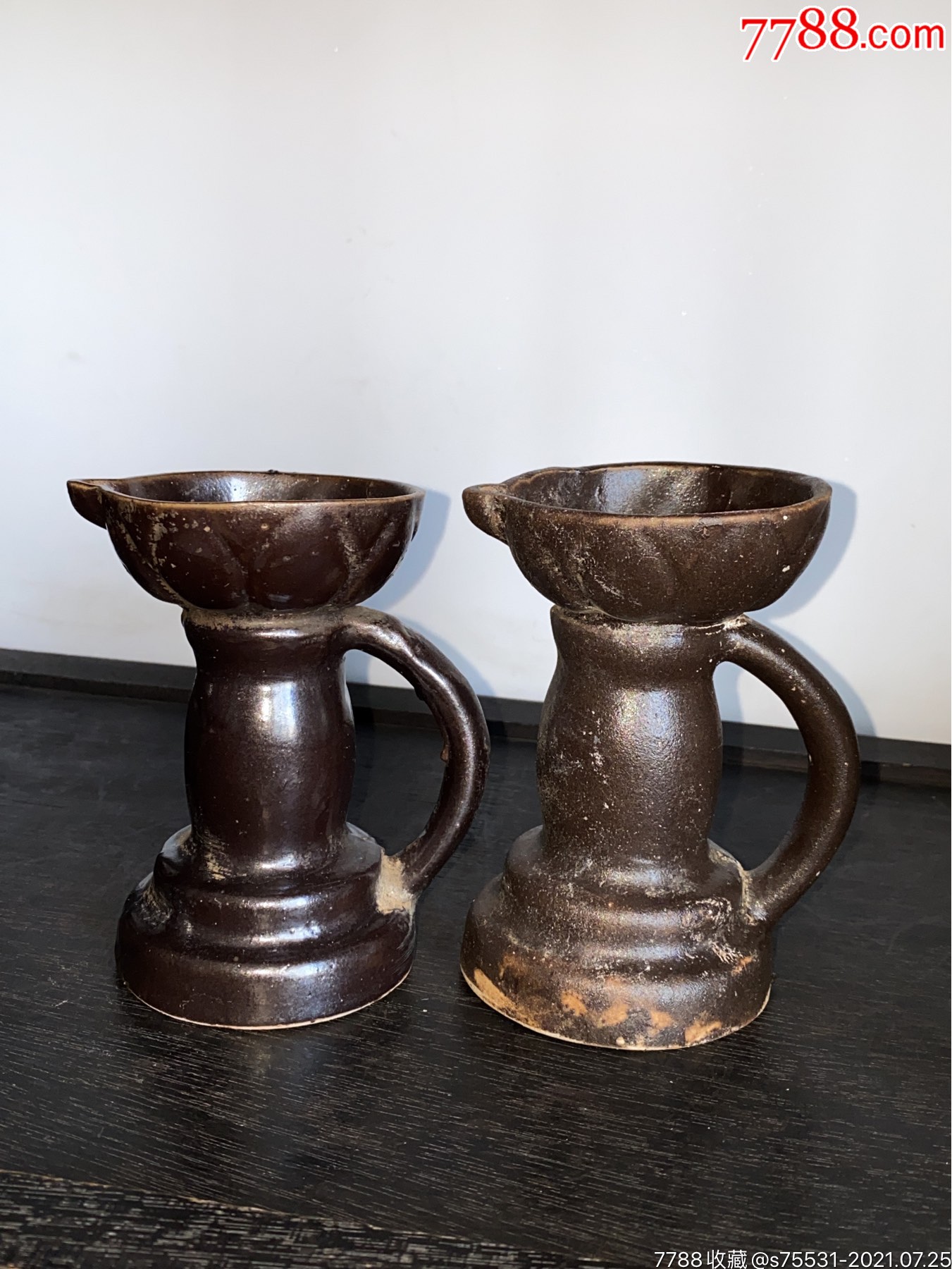 60年代淄博窑黑釉老油灯2个民俗老物件_黑瓷/天目瓷_第1张_7788瓷器