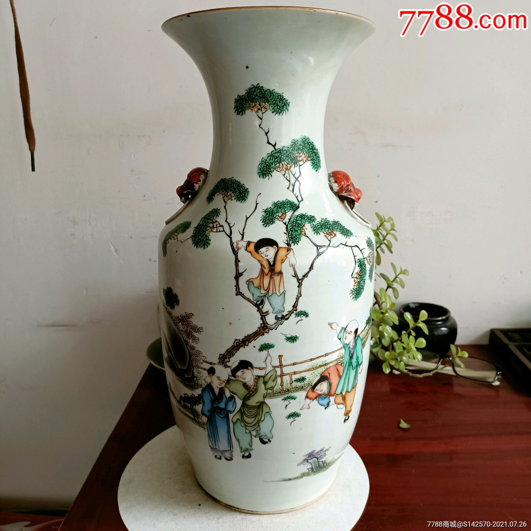民国名家毛子荣作品粉彩婴戏图大瓶高度41厘米有冲线如图保老保真古玩