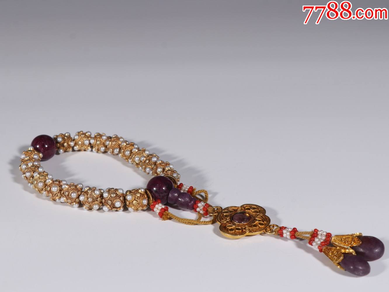 银鎏金嵌珍珠十八子手持