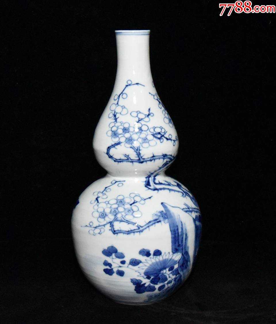 青花花鸟葫芦瓶(现代工艺品)