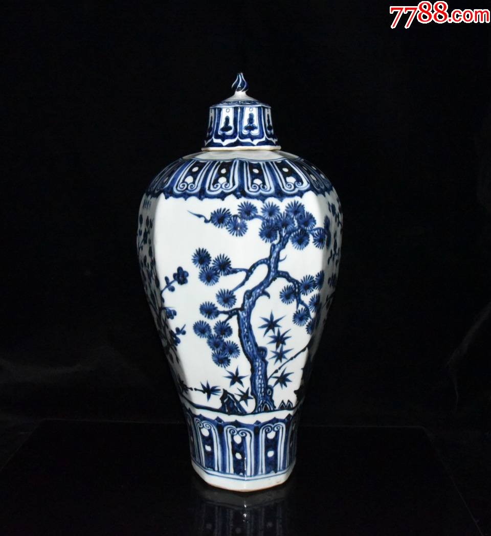 青花松竹梅八方梅瓶现代工艺品