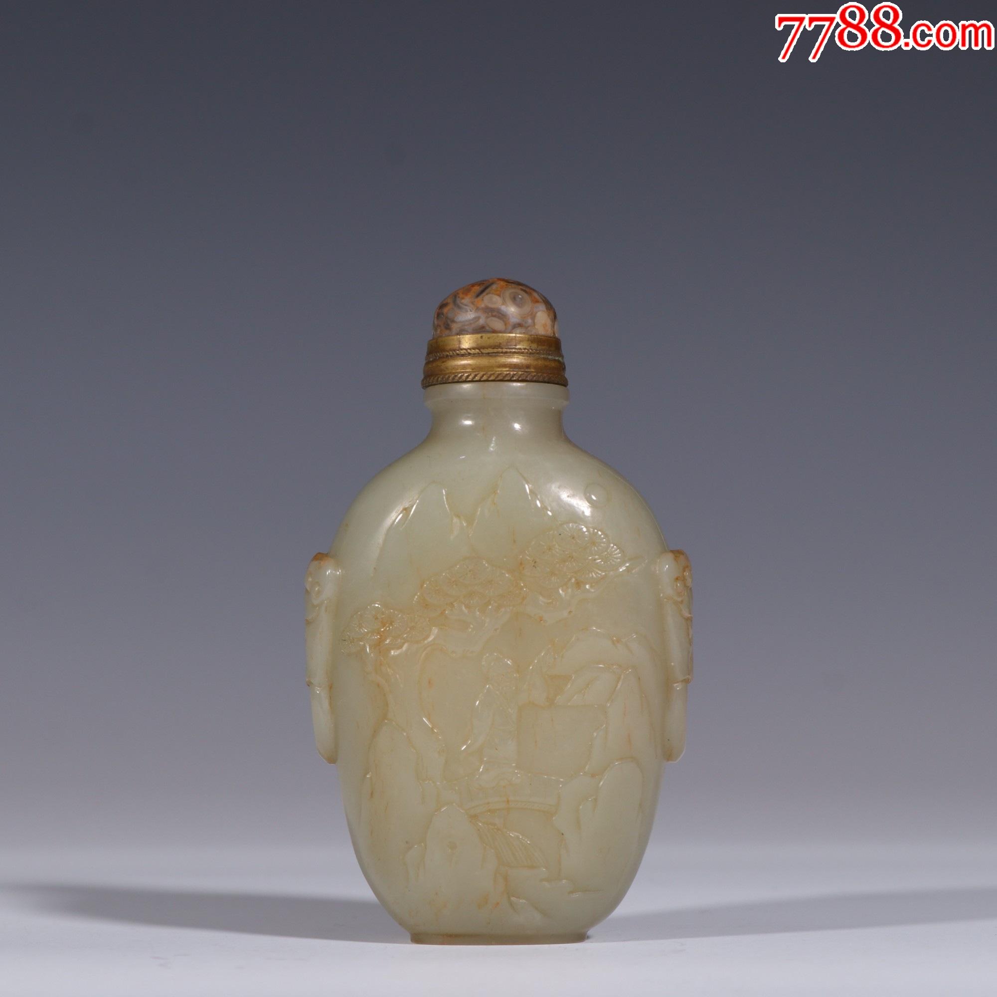 清和田玉雕山子人物鼻烟壶.