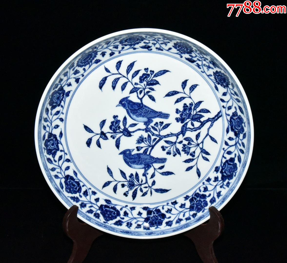 青花花鸟盘(现代工艺品)