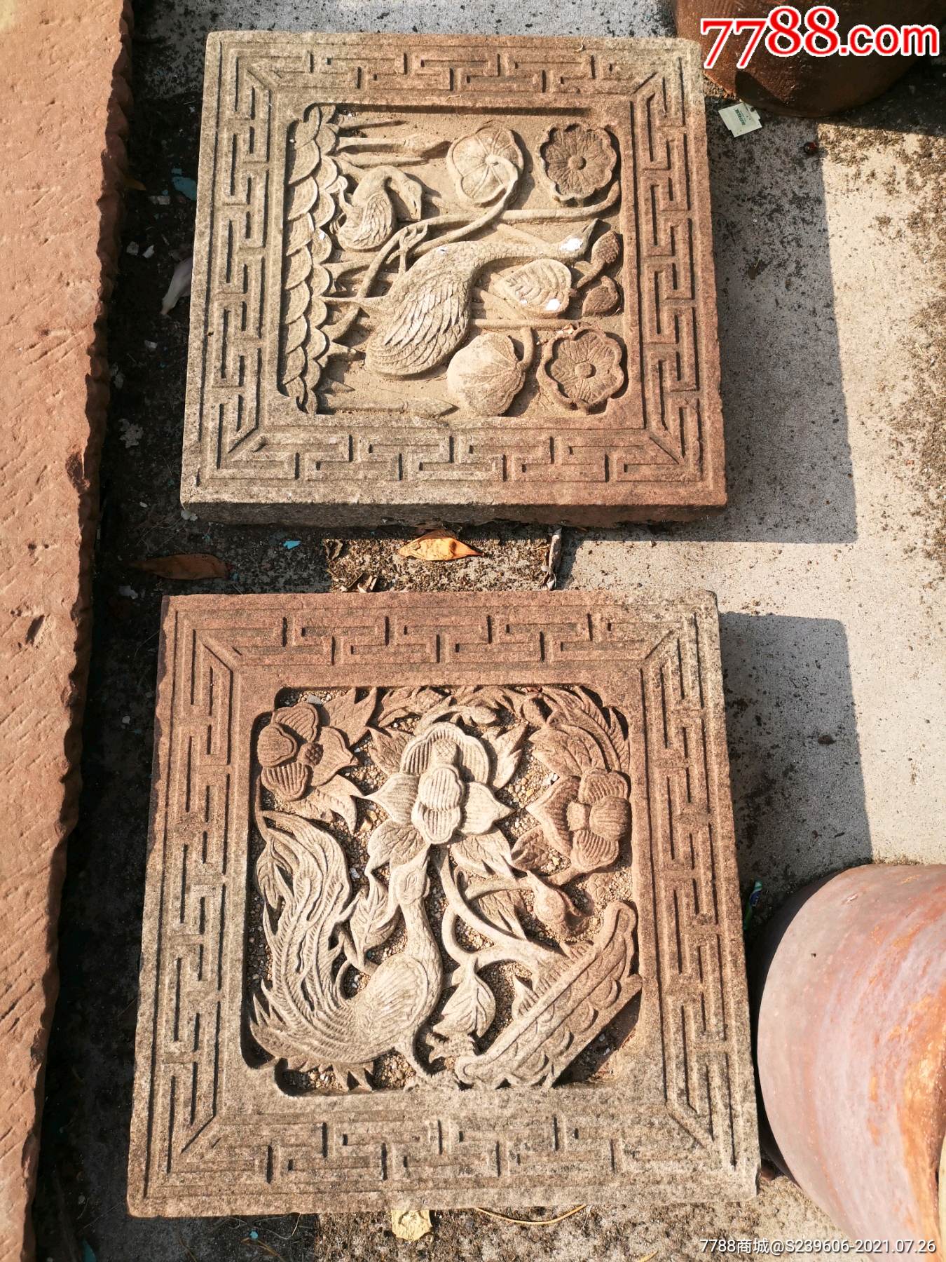 一对清代花鸟石雕