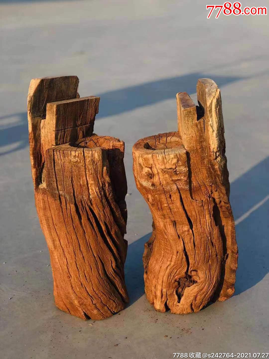 百年风化枣木墩一对可做花架也可摆设