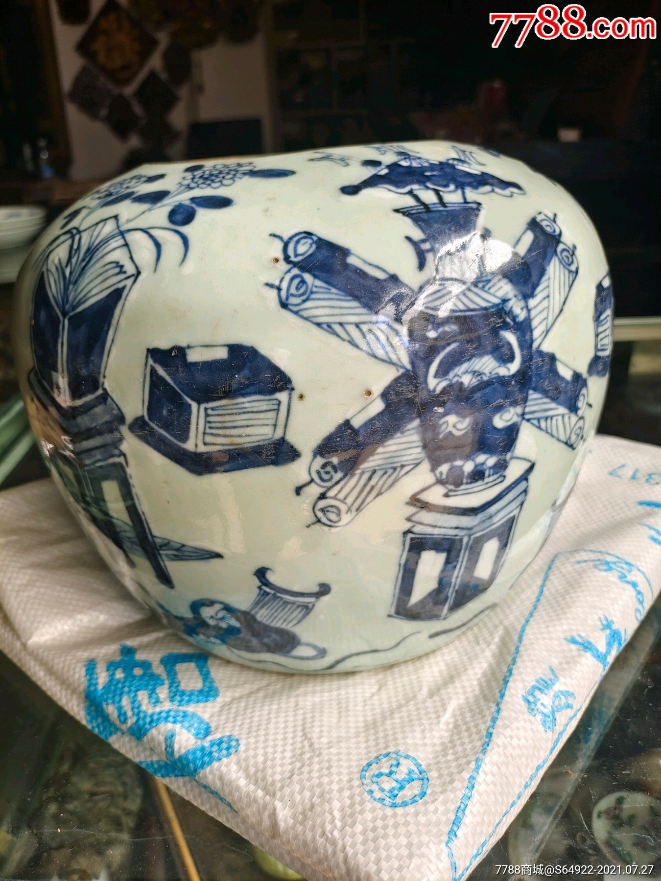 乾隆青花留白西瓜罐,画工一流