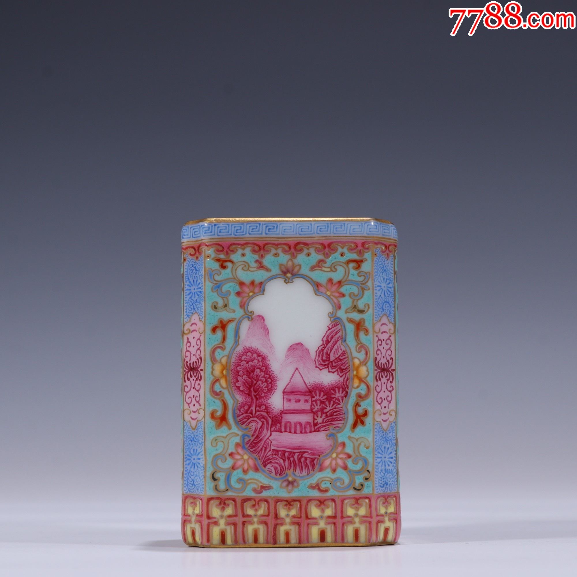 清乾隆白瓷画珐琅山水花鸟笔筒-价格:7000元-se81678325-笔筒-零售