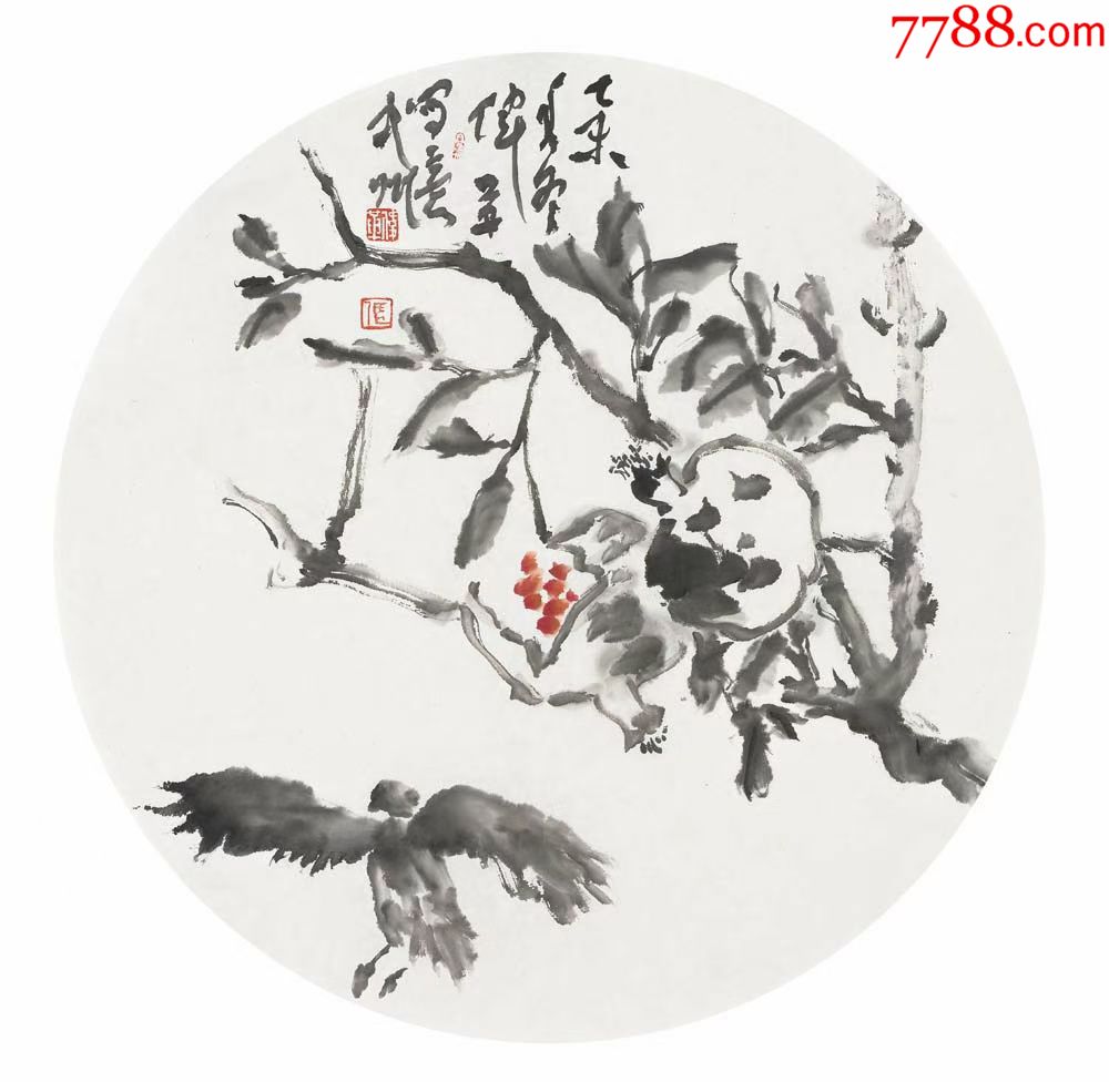 张伟革,花鸟,扇面