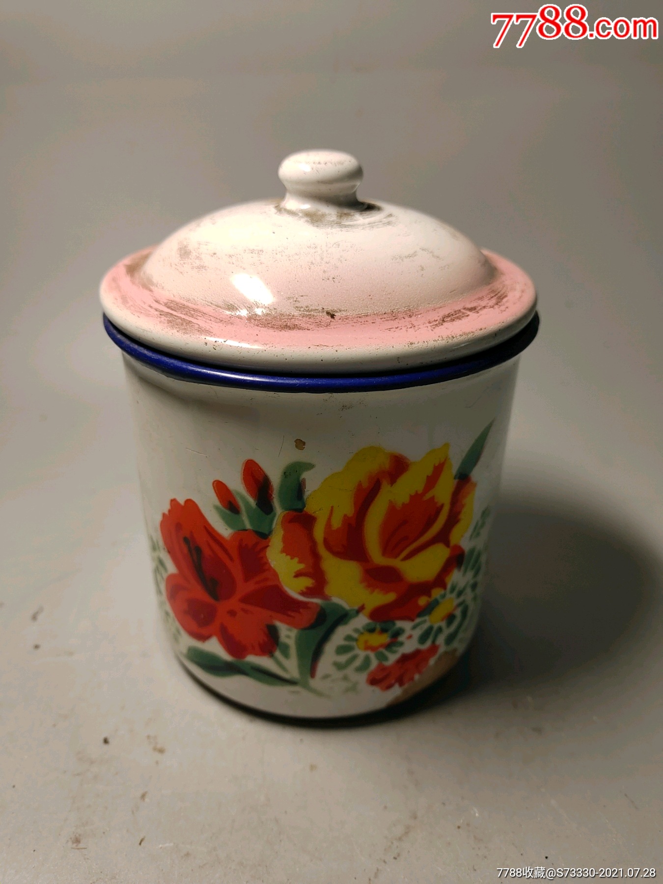 1971年,上海搪瓷一厂,花卉搪瓷茶缸,磕_价格25元【专注寡妇二十年】
