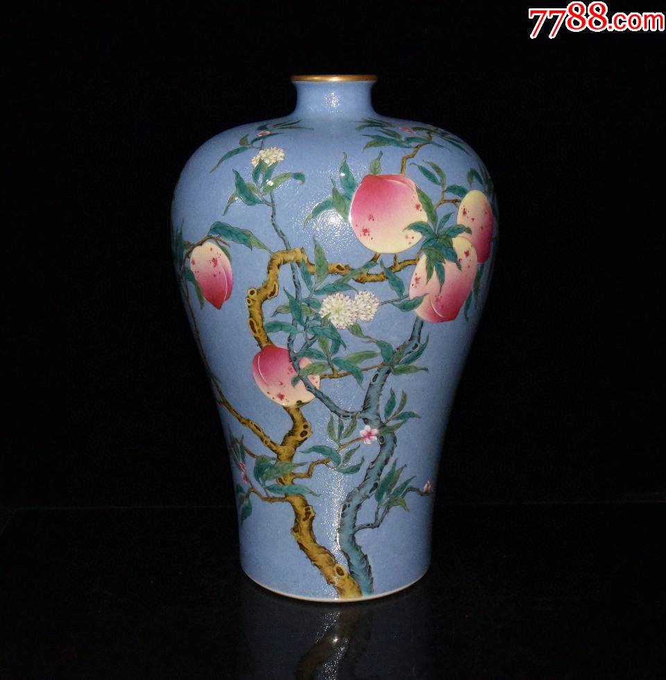 粉彩扒花牛毛纹八桃梅瓶现代工艺品