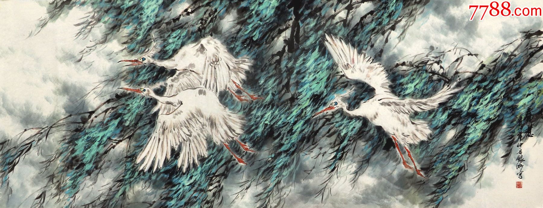 阳银洲小六尺白鹭03-花鸟国画原作-7788商城