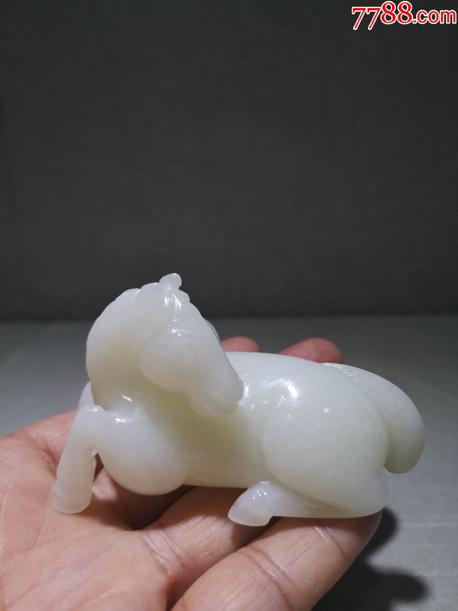 和田白玉马手把件摆件
